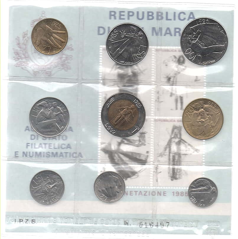 San Marino 1985. Emisión de Monedas Anual (BU) WCC#MS30