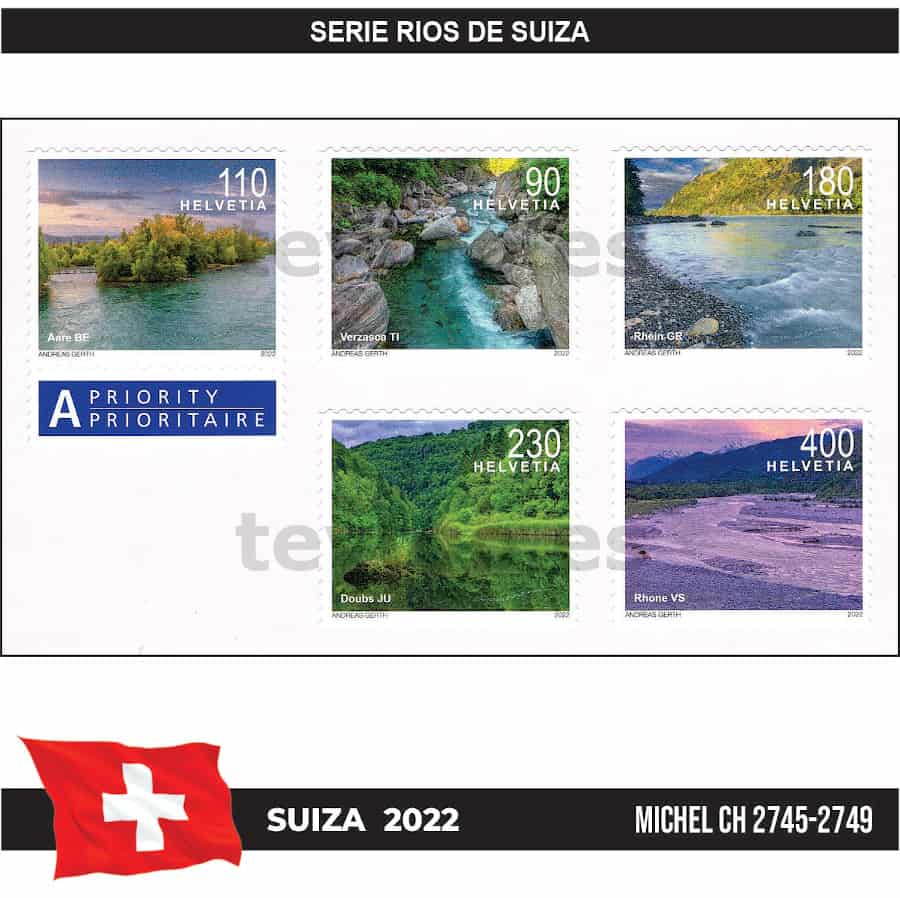 Suiza 2022. Paisajes de Ríos suizos (MNH) MI#2745-2749