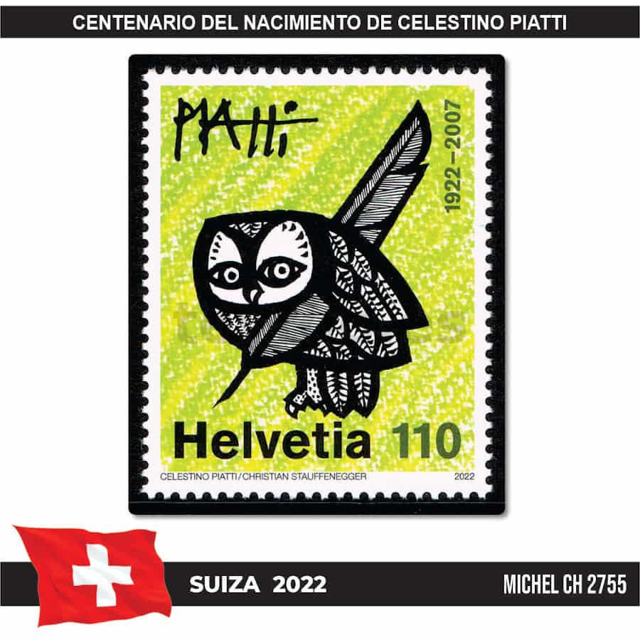 Suiza 2022. Centenario nacimiento de Celestino Piatti (MNH) MI#2755