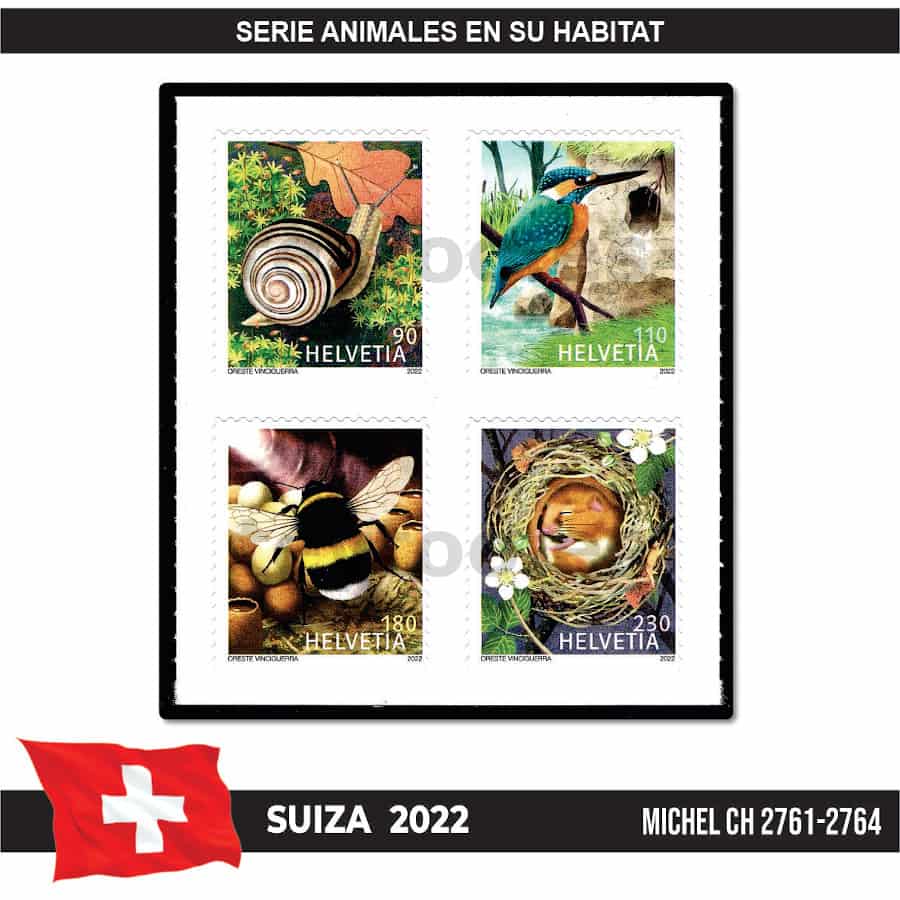 Suiza 2022. Animales en su hábitat (MNH) MI#2761-2764