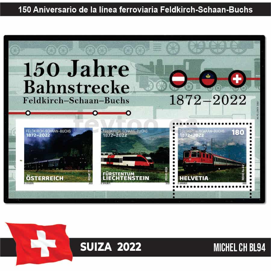 Suiza 2022. HB Línea ferroviaria Feldkirch-Schaan-Buchs (MNH) MI#BL94