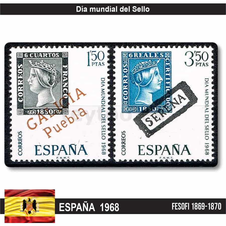 España 1968.  Día Mundial del Sello (MNH) FE#1869-1870