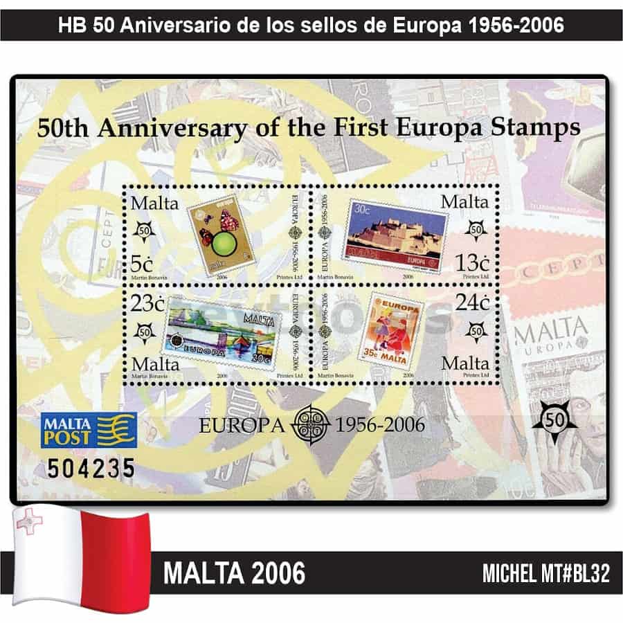 Malta 2006. HB 50 años de sellos de Europa (MNH) MI#BL32