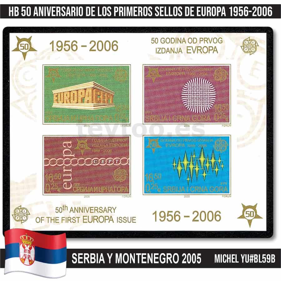 Serbia y Montenegro 2005. HB 50 Aniversario sellos de Europa (MNH) MI#BL59A (copia)