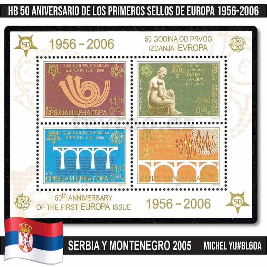 Serbia y Montenegro 2005. HB 50 Aniversario sellos de Europa (MNH) MI#BL59B (copia)