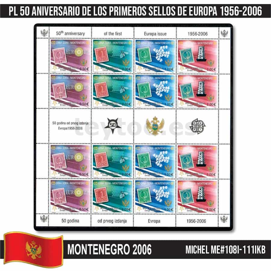 Montenegro 2006. MP 50 Aniversario sellos de Europa (MNH) MI#108I-111IKB