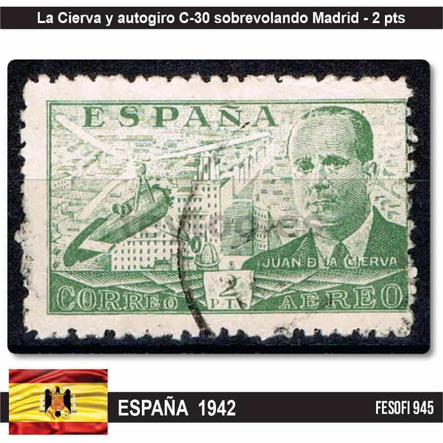 España 1942, Juan de la Cierva y el autogiro C-30, 2 pts (U) FE#945