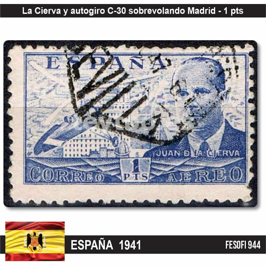 C1968.2# Spain 1941. Juan de la Cierva and the C-30 autogyro, 1 pts (U) FE#944