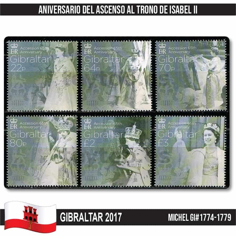 Gibraltar 2017. Accession to the throne of Elizabeth II (MNH) MI#1774-1779