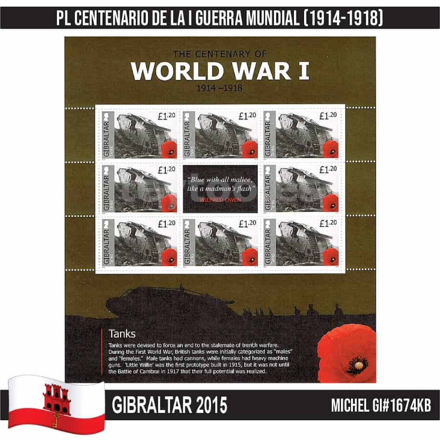 Gibraltar 2015. PL I Guerra Mundial 1914-1918 (MNH) MI#1674KB