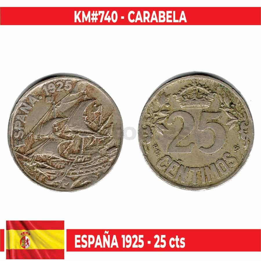 Spain 1925 [MND] 25 cents. Alfonso XIII (BC+)