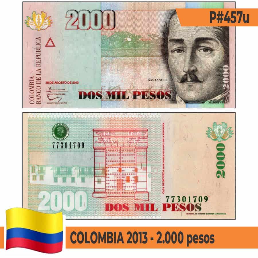 Colombia 2013. 2,000 pesos (UNC) P#457u