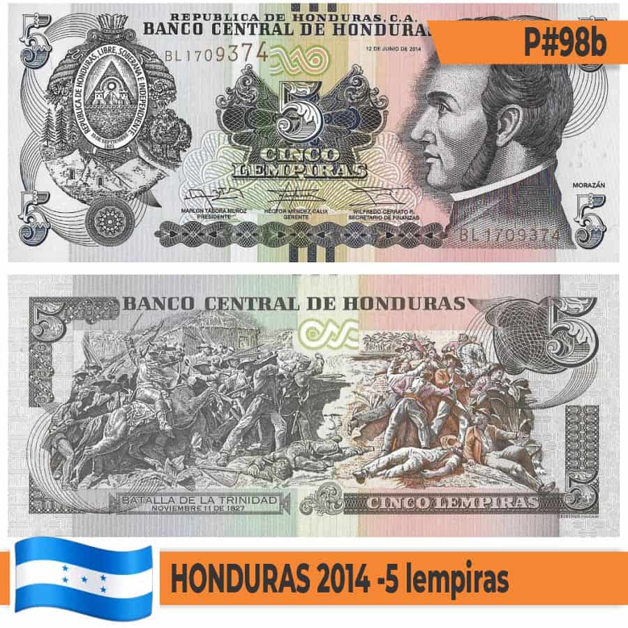 Honduras 2014. 5 lempiras (UNC) P#98b