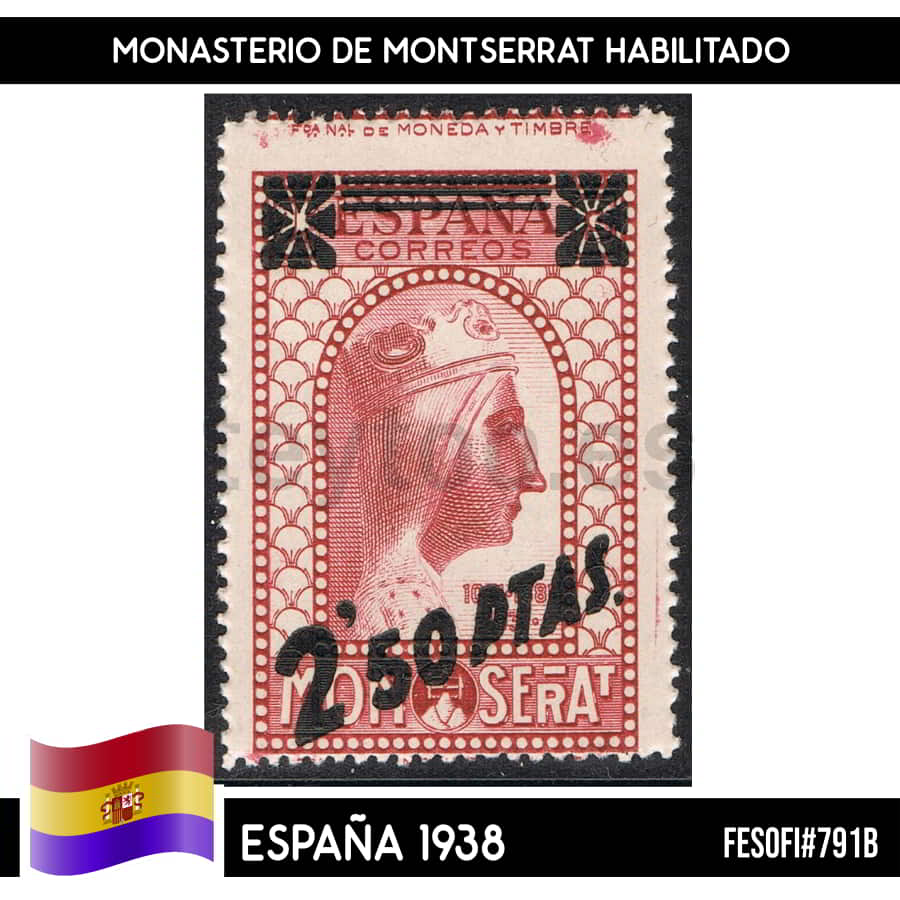 España 1938. Monasterio de Montserrat habilitado (MNH) FE#791B