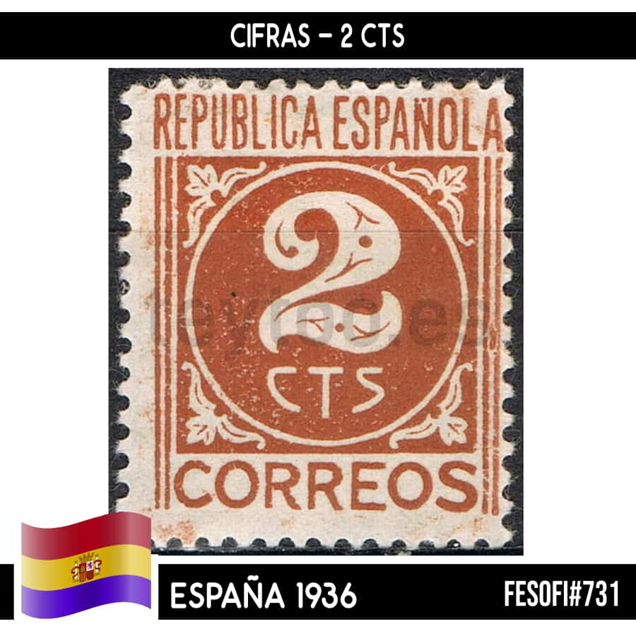 España 1936. Cifras 2 cts (MNH) FE#731