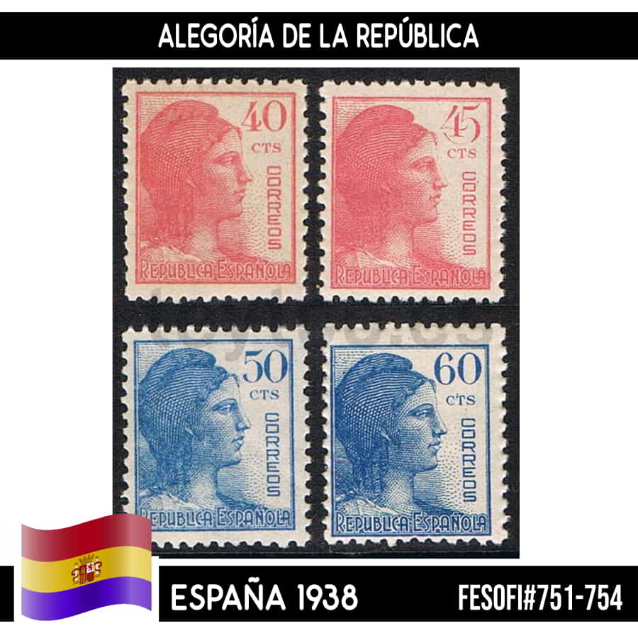 España 1938. Alegoría de la República (MNH) FES#751-754