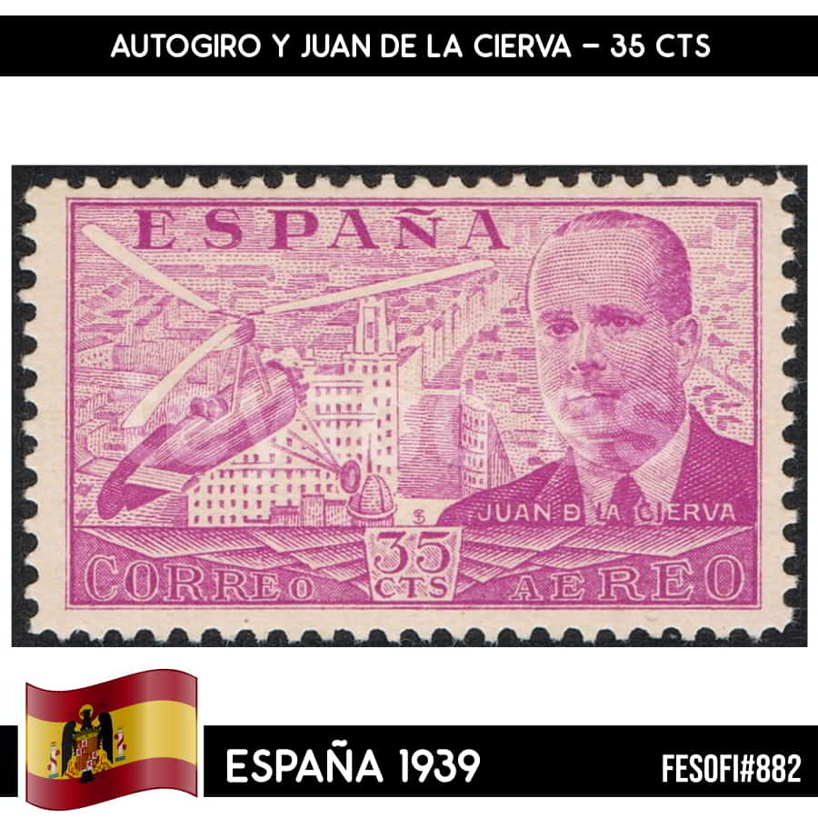 España 1942. Autogiro C-30 y Juan de la Cierva, 35 cts (MNH) FES#882