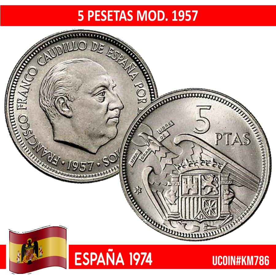 España 1974. 5 pts. Mod. 1957 (SC) UC#786