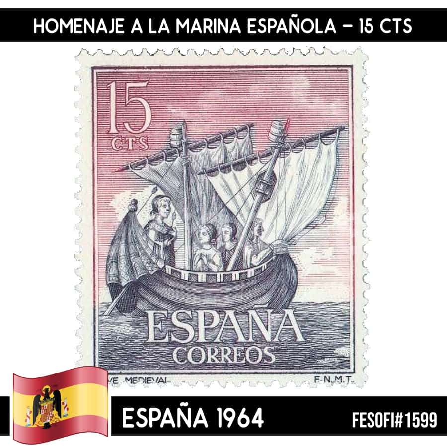 Spain 1964. Tribute to the Spanish Navy, 15 cts (MNH) FES#1599