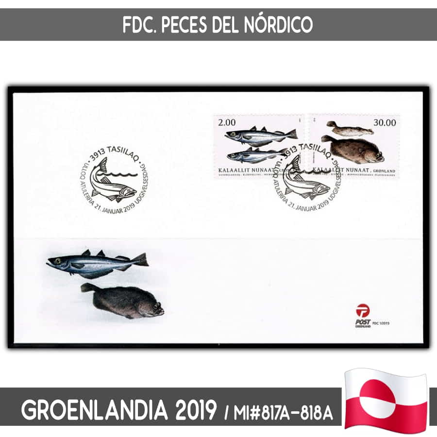 Groenlandia 2019. FDC Peces de Groenlandia (N) MI#817A-818A