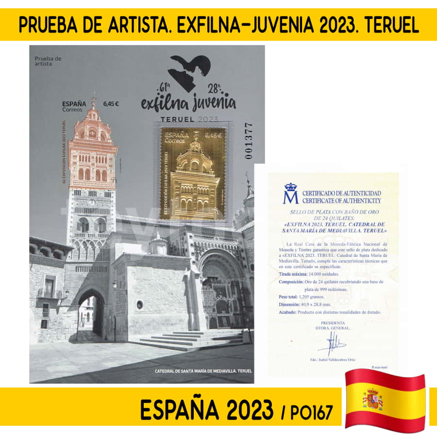 España 2023. PA Exfilna-Juvenia 2023.  Teruel. Con sello en Oro (N)