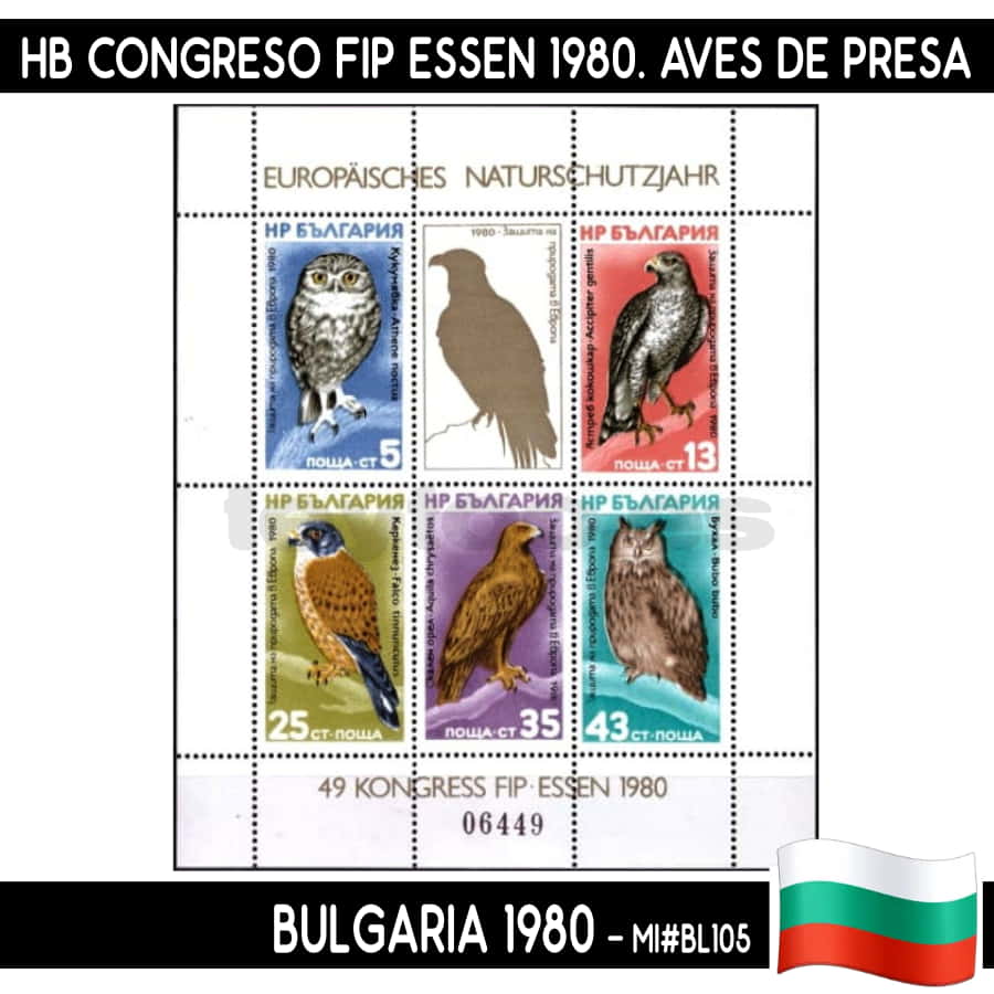 Bulgaria 1980. HB Aves de Presa. Congreso FIP. Essen (MNH) MI#BL105