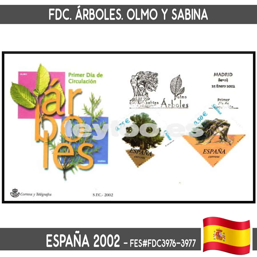 España 2002, FDC Árboles. Olmo y Sabina (N) FES#FDC3976-3977