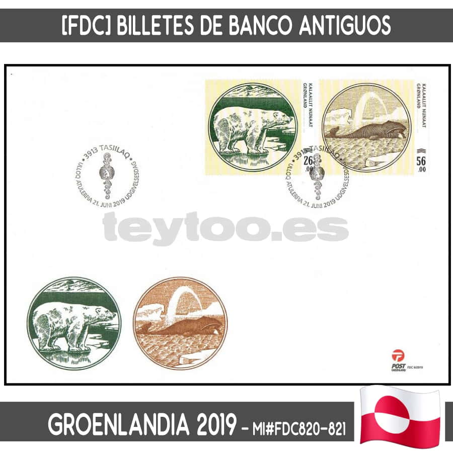 Groenlandia 2019. [FDC] Billetes antiguos (N) MI#820-821