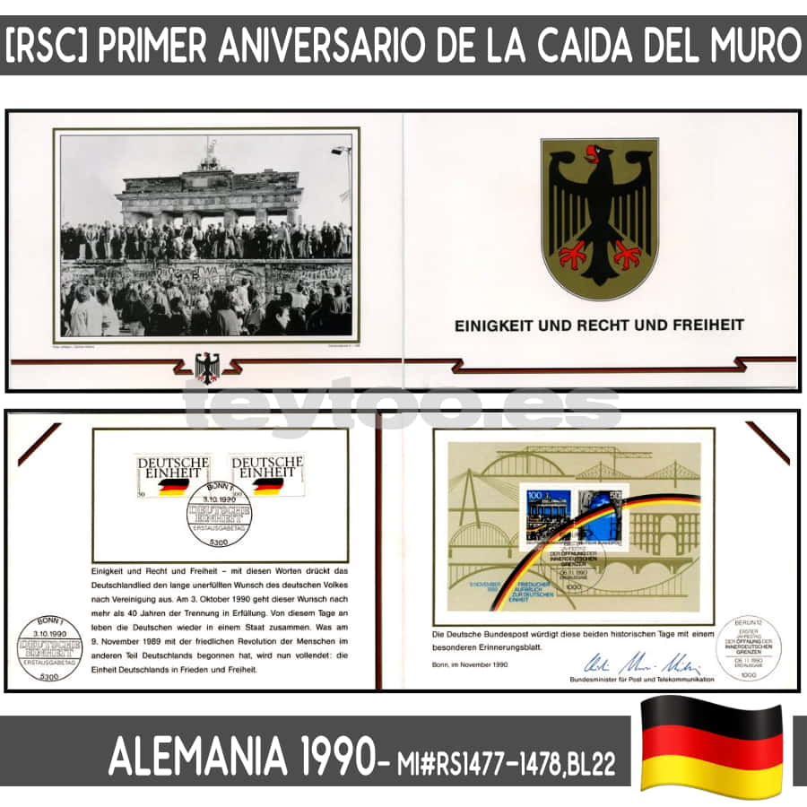 Alemania 1990 [RSC] I aniversario caída del Muro de Berlín (N) MI#1477-1478,BL22