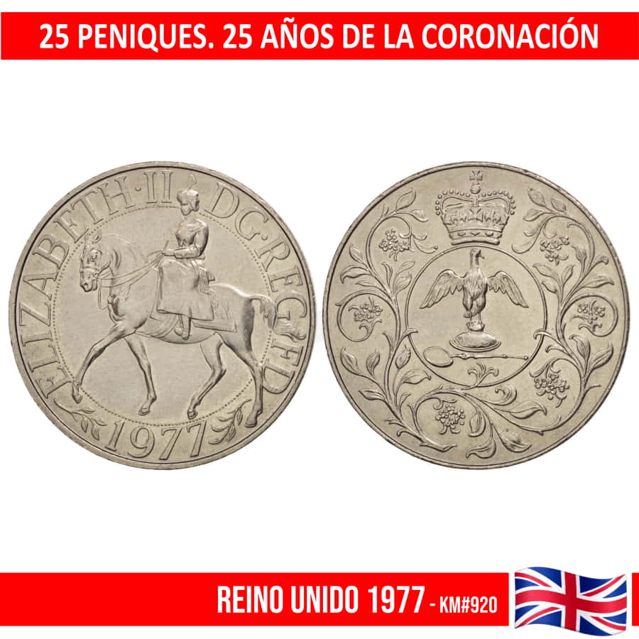 Reino Unido 1977. 25 peniques. Bodas de plata (SC) UC#920