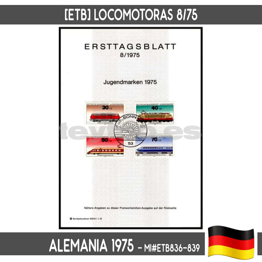 Alemania 1975 [ETB] Pro-Juventud. Locomotoras (N) MI#ETB836-839