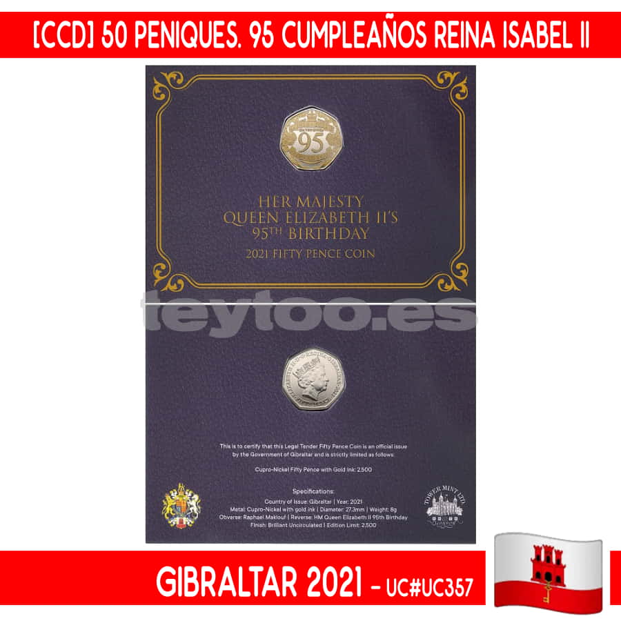 Gibraltar 2021 [CCD] 50 peniques. Cumpleaños Isabel II (BU) UC#357