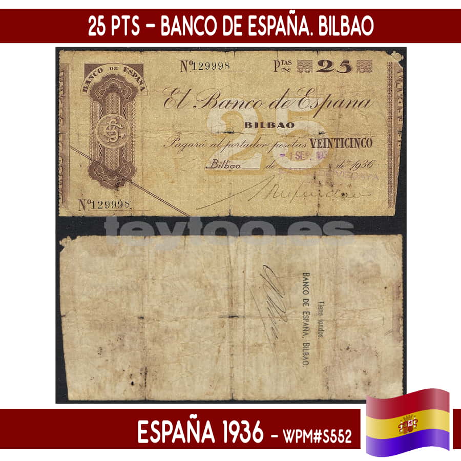 España 1936. 1.000 pts. Banco de España (XF) WPM#P70c (copia)