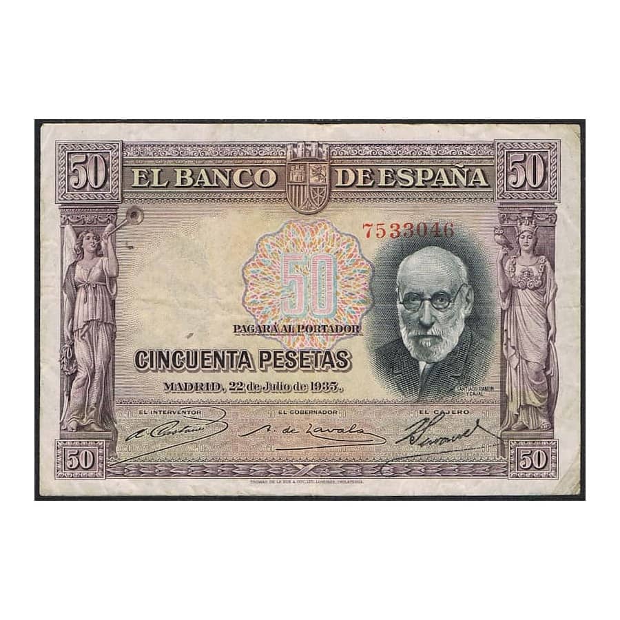 España 1935 [BLL] 50 pesetas. Santiago Ramón e Cajal (MBC+)