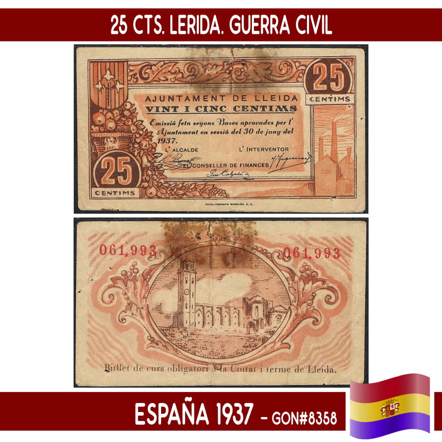 España 1937. 25 cts. Lérida (VG) GON#8358