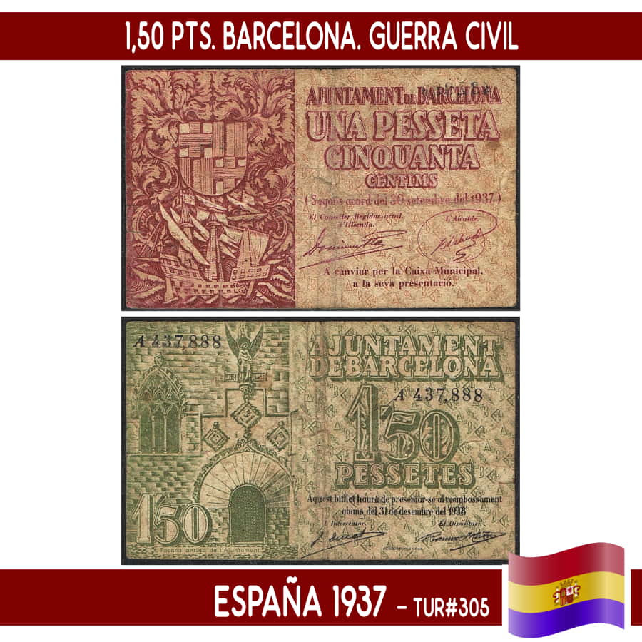 España 1937. 1 pts. Barcelona. Serie D (F) TUR#303 (copia)