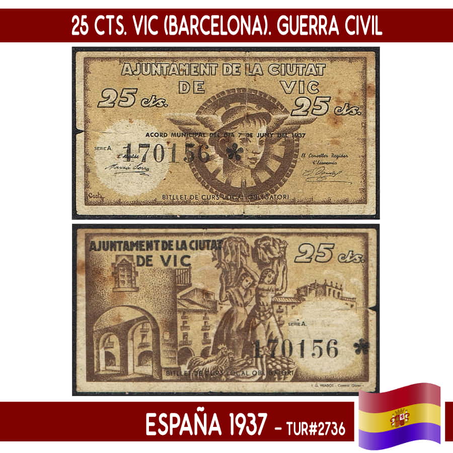 España 1937. 25 cts. Vic (Barcelona) (VF) TUR#2736