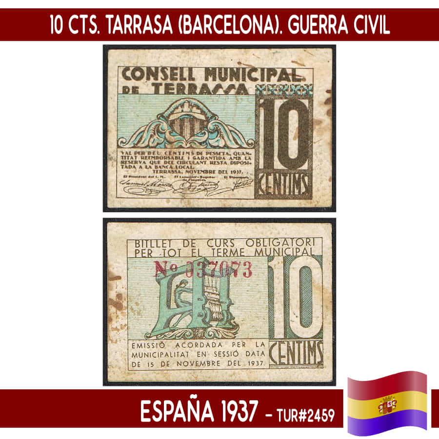 España 1937. 10 cts. Tarrasa (Barcelona) (VF) TUR#2459