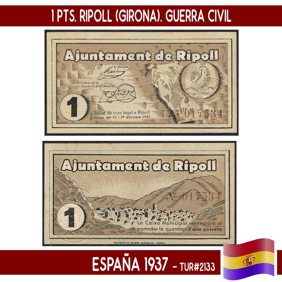 Spain 1937. 1 pts. Ripoll (Girona) (UNC) TUR#2133