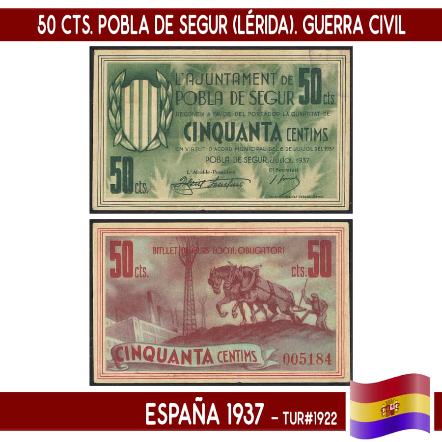 España 1937 [BLL] 50 cts. Pobla de Segur (Lérida) (UNC)