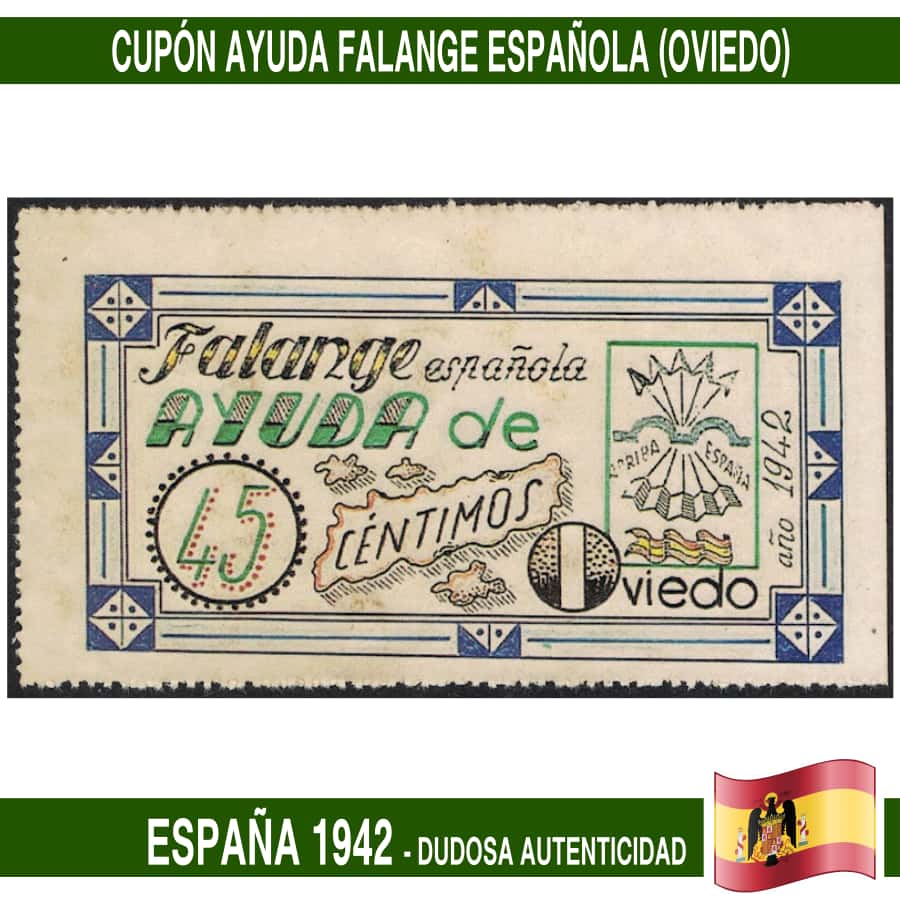 Spain 1942. Aid Coupon. Spanish Falange. Oviedo