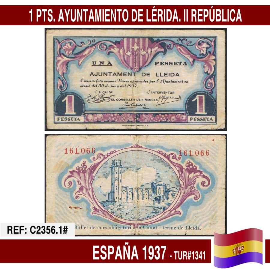 España 1937. 1 pts. Ayuntamiento de Lérida (VF) TUR@1341