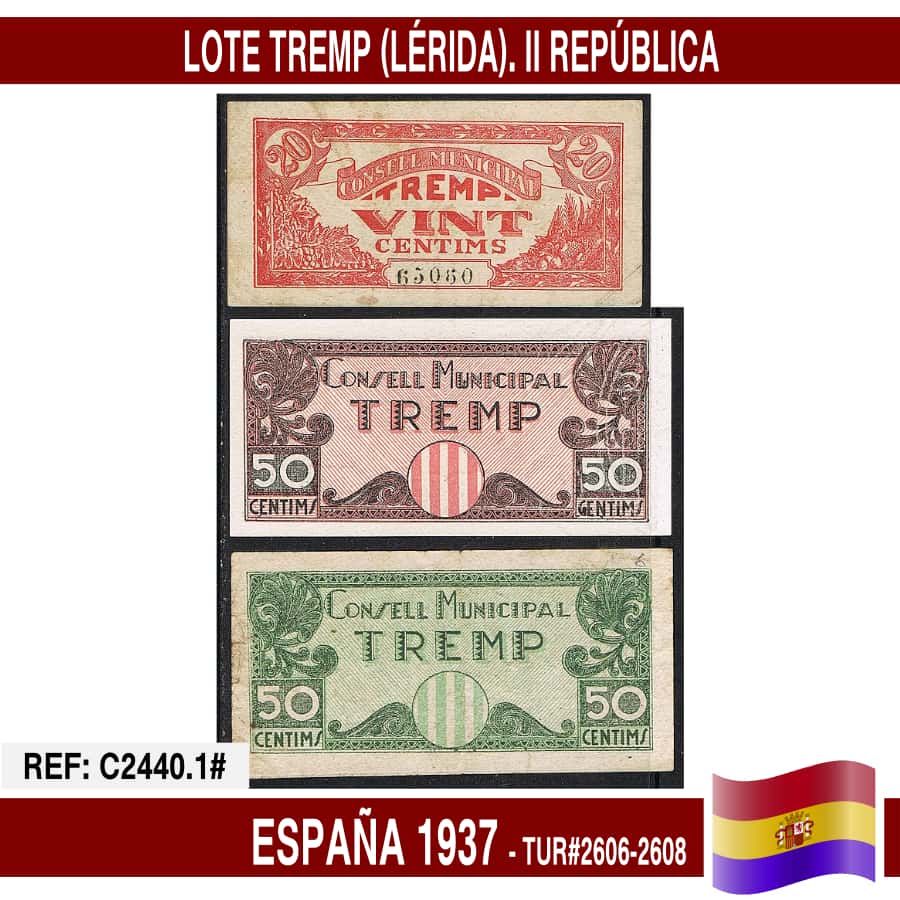 España 1937. Lote billetes Solsona (Lérida) (AUNC) TUR@2389,2391-2392 (copia)