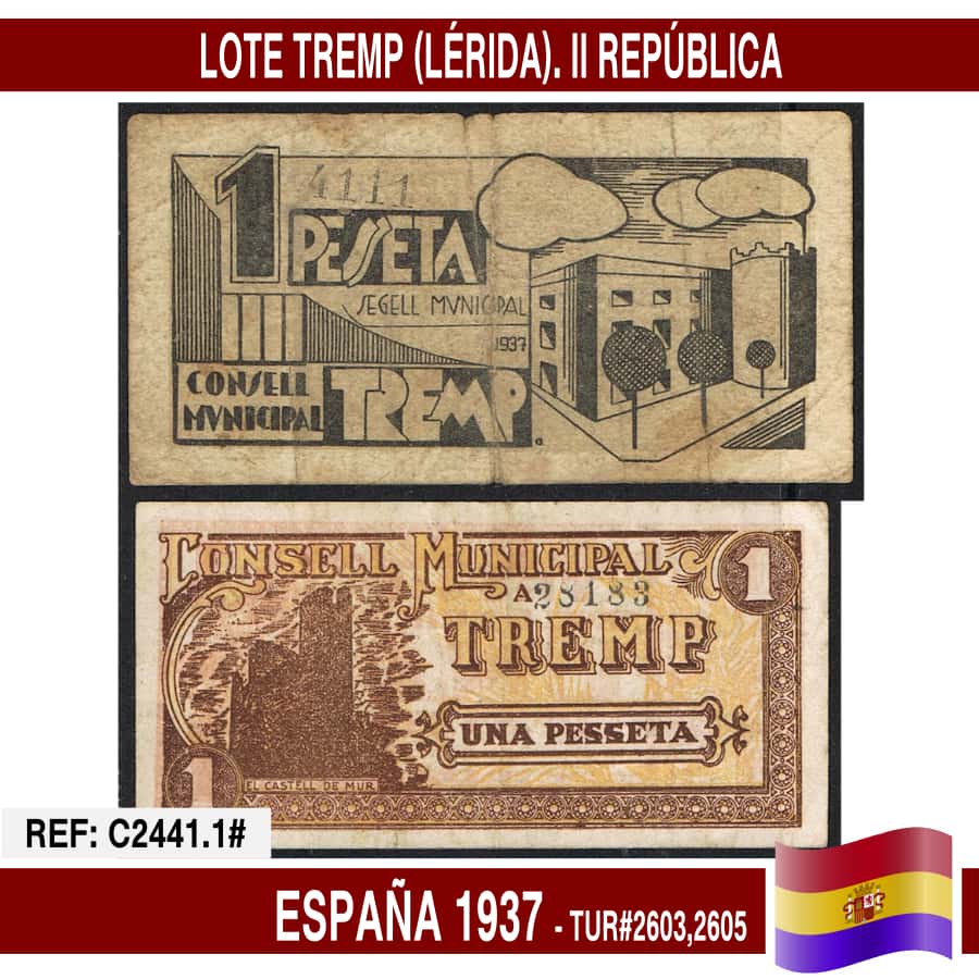 España 1937. Lote billetes Tremp (Lérida) (VF) TUR@2603,2605