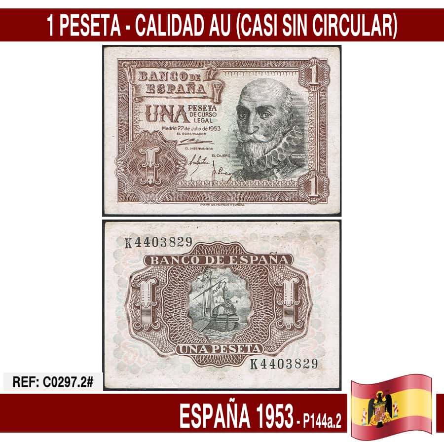 España 1953. 1 peseta (AU) P144a.2