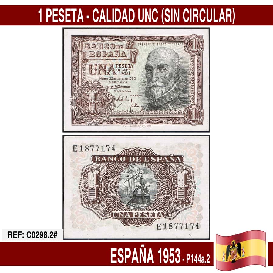 España 1953. 1 peseta (AU) P144a.2 (copia)