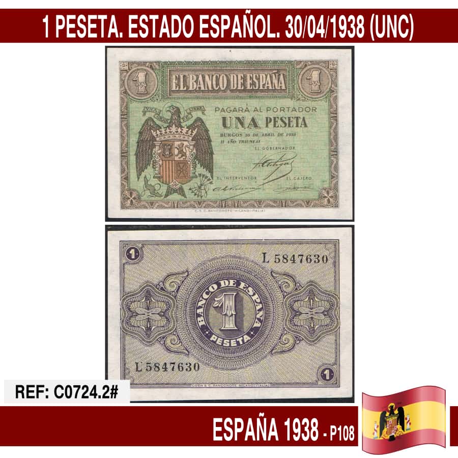 Spain 1938. 1 pts. Spanish State (UNC) P108a