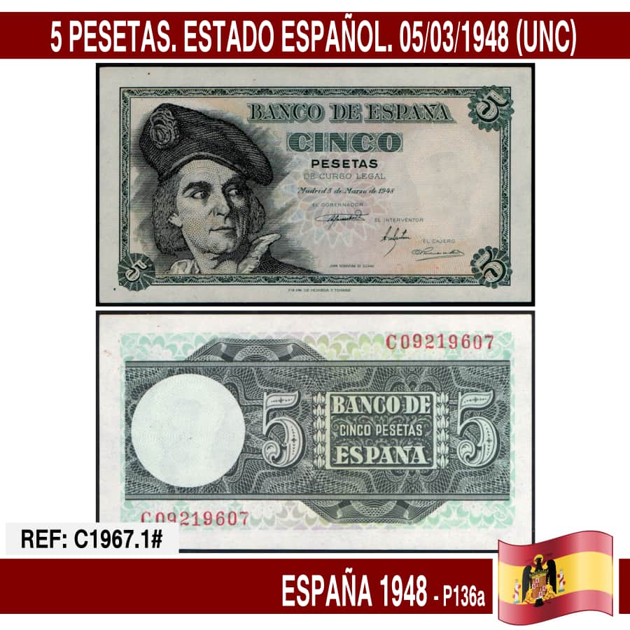 Spain 1948. 5 pts. Spanish State (UNC) P-136a