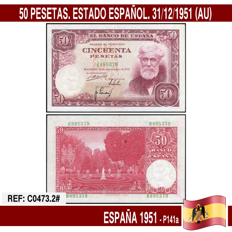 España 1951. 1 pts. Estado Español (UNC) P139a.2 (copia)