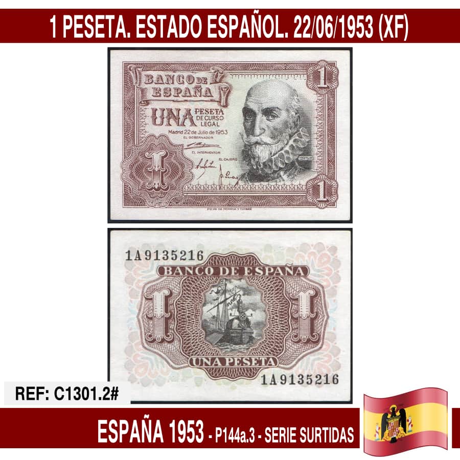 Spain 1953. 1 pts. Spanish State (XF) P144a.1